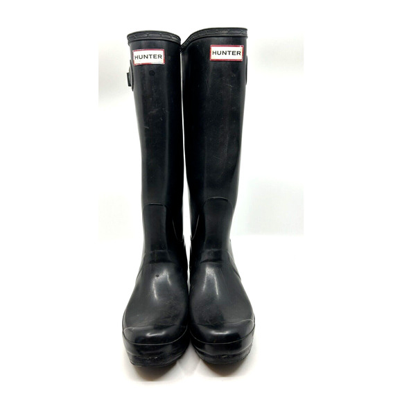 HUNTER Original Gloss Tall Rain Boots Women's Size 8M/9F Black Pull On - Picture 1 of 9